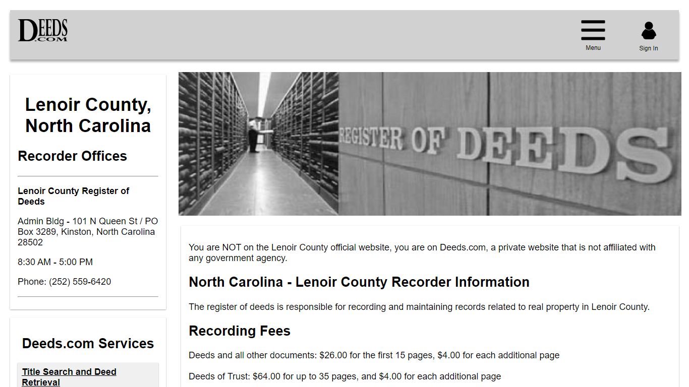 Lenoir County Recorder Information North Carolina - Deeds.com